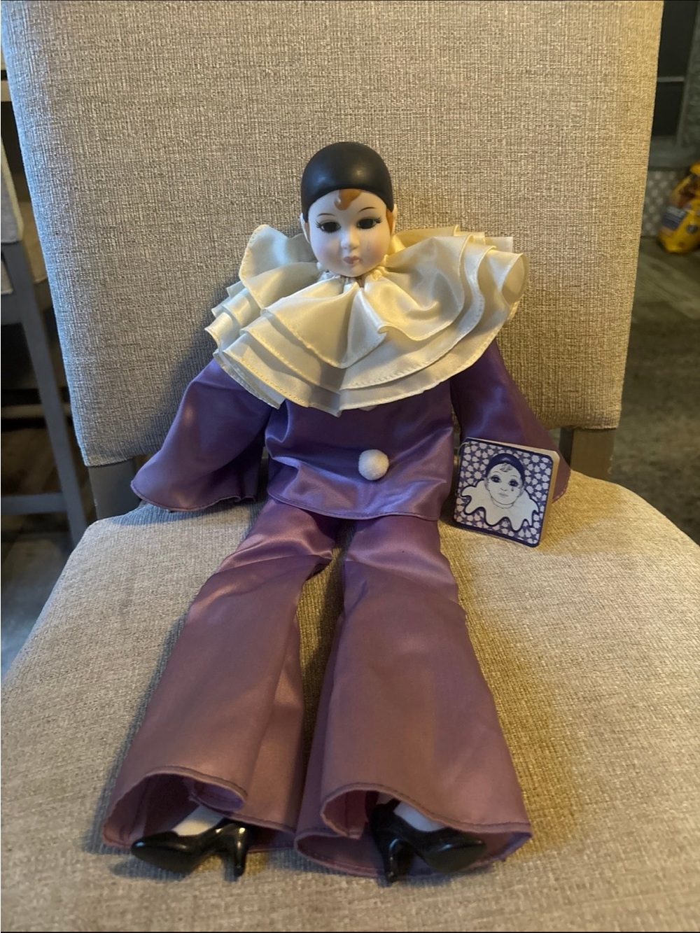 Vintage Ross Nut Beri Pierrot Clown Doll Style 1602 Purple Satin Taiwan